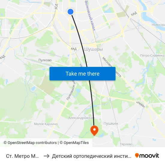 Ст. Метро Московская to Детский ортопедический институт им. Г. И. Турнера map
