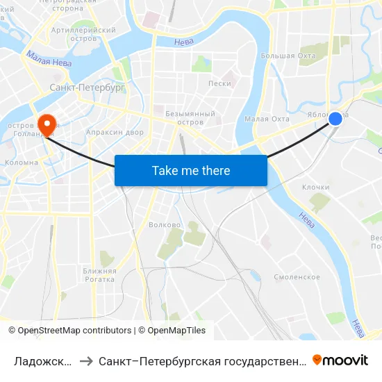 Ладожская (Ladozhskaya) to Санкт–Петербургская государственная консерватория имени Н. А. Римского-Корсакова map
