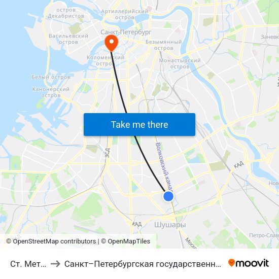 Ст. Метро "Купчино" to Санкт–Петербургская государственная консерватория имени Н. А. Римского-Корсакова map