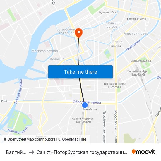 Балтийский Вокзал to Санкт–Петербургская государственная консерватория имени Н. А. Римского-Корсакова map