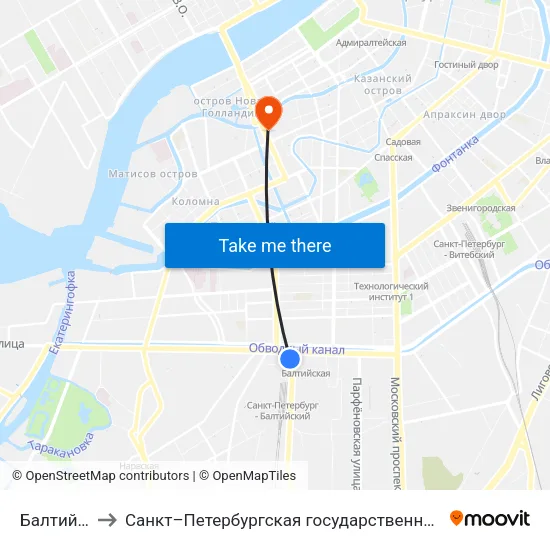 Балтийский Вокзал to Санкт–Петербургская государственная консерватория имени Н. А. Римского-Корсакова map