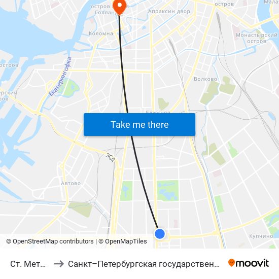 Ст. Метро Московская to Санкт–Петербургская государственная консерватория имени Н. А. Римского-Корсакова map