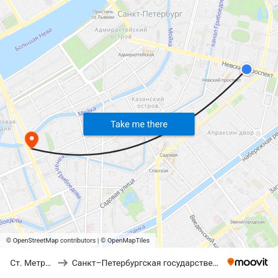 Ст. Метро Гостиный Двор to Санкт–Петербургская государственная консерватория имени Н. А. Римского-Корсакова map