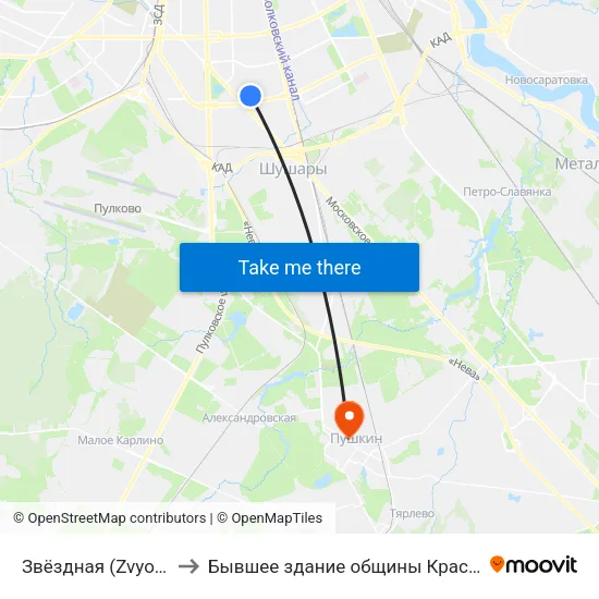 Звёздная (Zvyozdnaya) to Бывшее здание общины Красного Креста map