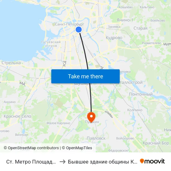 Ст. Метро Площадь Восстания to Бывшее здание общины Красного Креста map