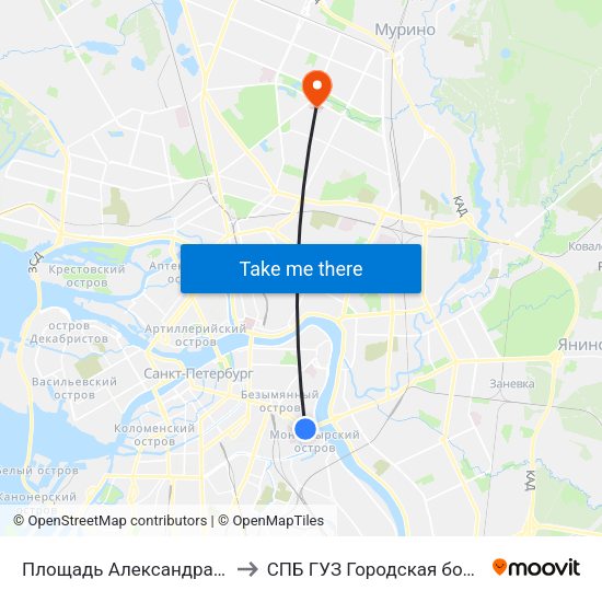 Площадь Александра Невского - 2 (Ploschad' Aleksandra Nevskogo - 2) to СПБ ГУЗ Городская больница Святой преподобной мученицы Елизаветы map