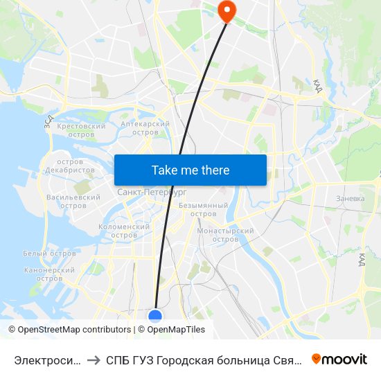 Электросила (Elektrosila) to СПБ ГУЗ Городская больница Святой преподобной мученицы Елизаветы map