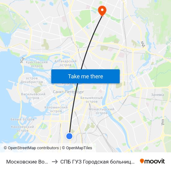 Московские Ворота (Moskovskiye Vorota) to СПБ ГУЗ Городская больница Святой преподобной мученицы Елизаветы map