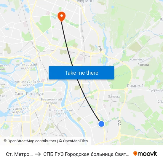 Ст. Метро Ул.Дыбенко to СПБ ГУЗ Городская больница Святой преподобной мученицы Елизаветы map