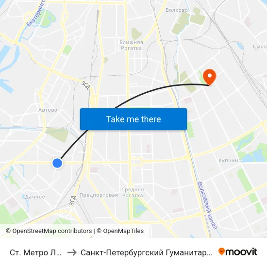 Ст. Метро Ленинский Пр. to Санкт-Петербургский Гуманитарный университет профсоюзов map