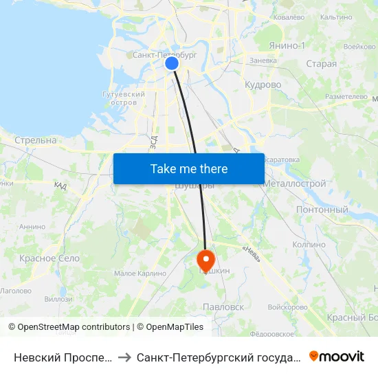 Невский Проспект (Nevskiy Prospekt) to Санкт-Петербургский государственный аграрный университет map