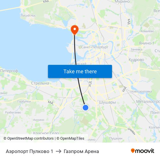 Аэропорт Пулково 1 to Газпром Арена map