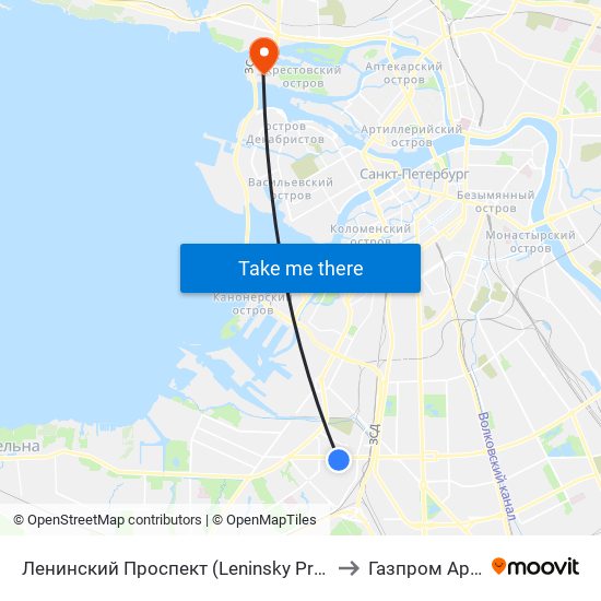Ленинский Проспект (Leninsky Prospekt) to Газпром Арена map