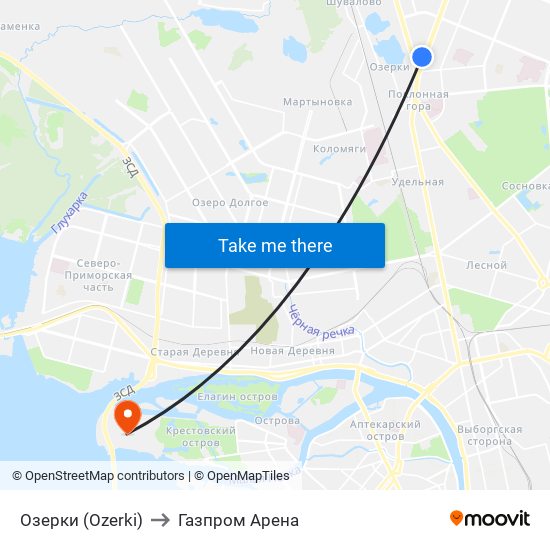 Озерки (Ozerki) to Газпром Арена map