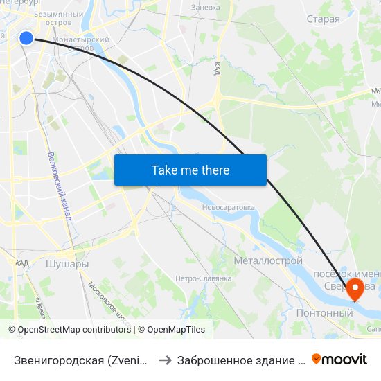 Звенигородская (Zvenigorodskaya) to Заброшенное здание больницы map