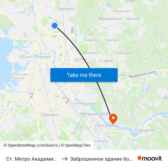 Ст. Метро Академическая to Заброшенное здание больницы map