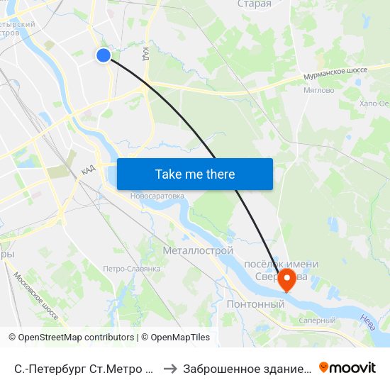 С.-Петербург  Ст.Метро Ул.Дыбенко to Заброшенное здание больницы map