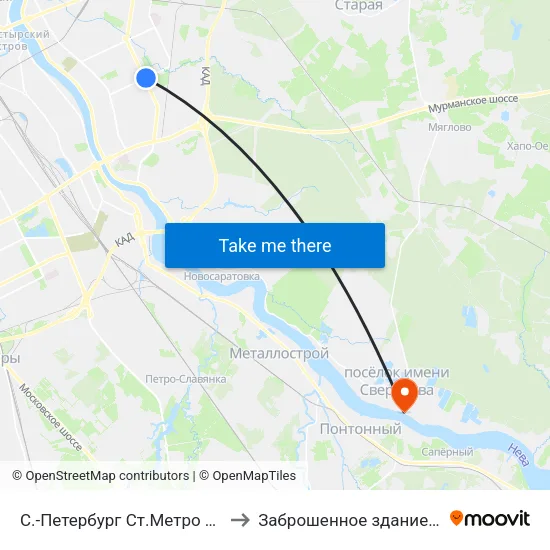 С.-Петербург  Ст.Метро Ул.Дыбенко to Заброшенное здание больницы map