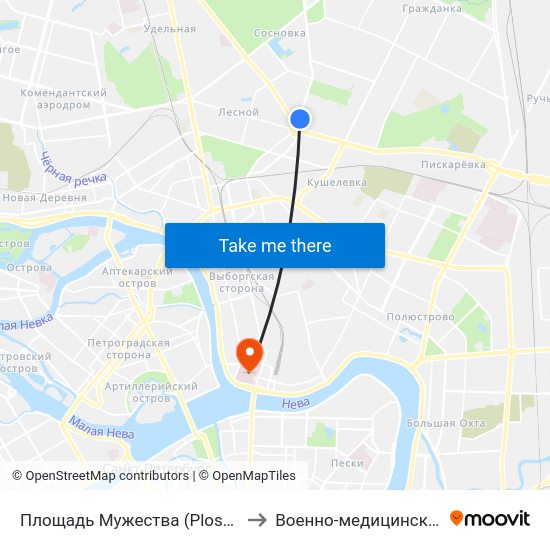 Площадь Мужества (Ploschad' Muzhestva) to Военно-медицинская академия map