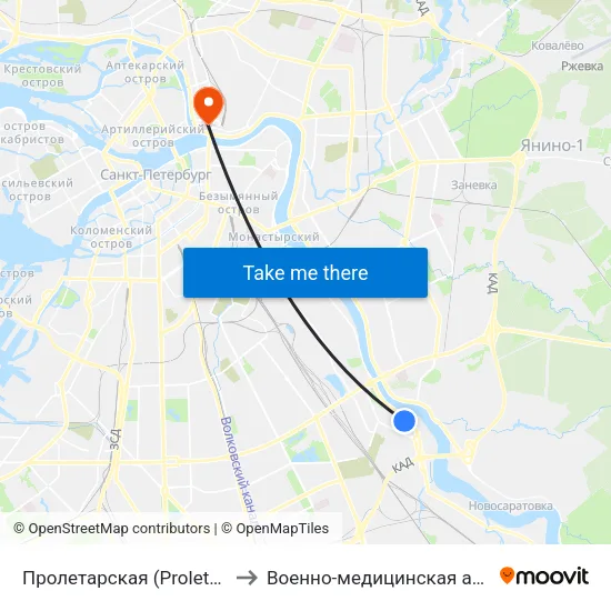 Пролетарская (Proletarskaya) to Военно-медицинская академия map