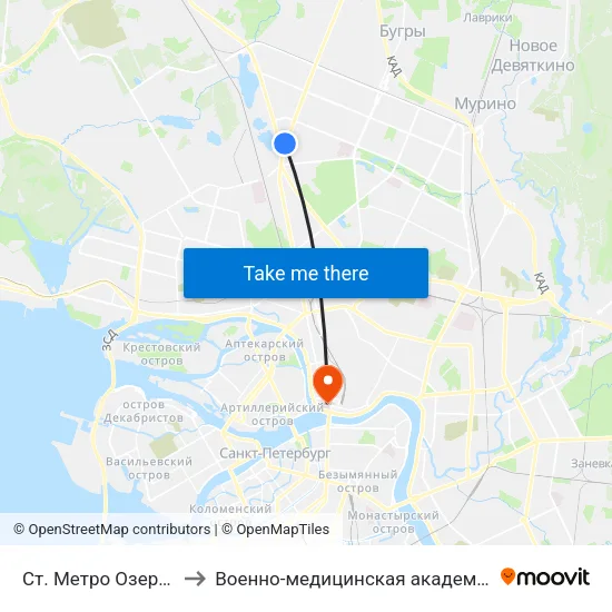 Ст. Метро Озерки to Военно-медицинская академия map