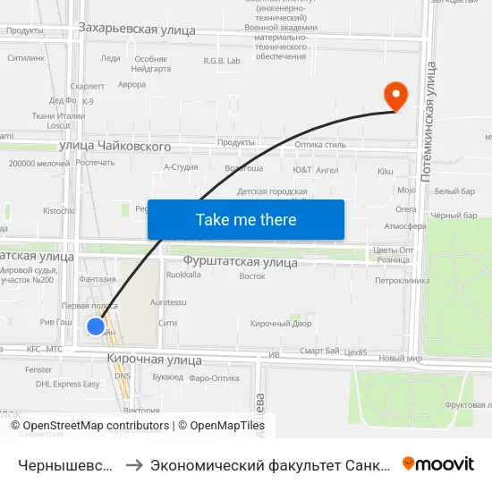 Чернышевская (Chernyshevskaya) to Экономический факультет Санкт-Петербургского государственного университета map