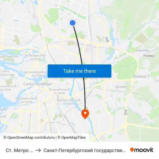 Ст. Метро Академическая to Санкт-Петербургский государственный институт культуры, учебный корпус № 5 map