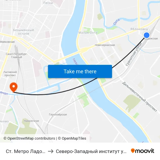 Ст. Метро Ладожская to Северо-Западный институт управления map