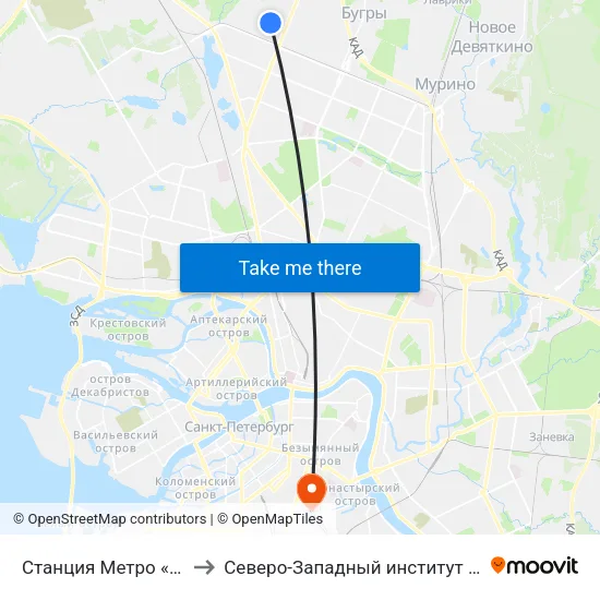 Станция Метро «Парнас» to Северо-Западный институт управления map