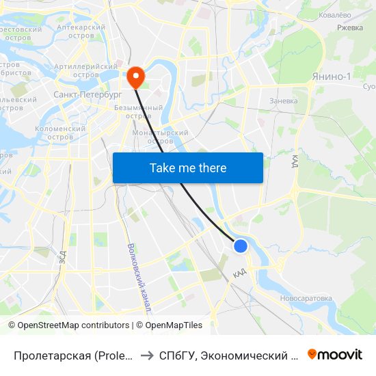 Пролетарская (Proletarskaya) to СПбГУ, Экономический факультет map