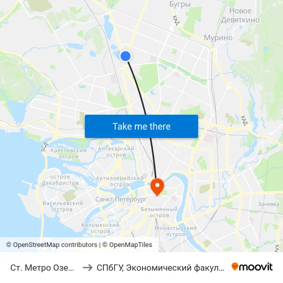 Ст. Метро Озерки to СПбГУ, Экономический факультет map