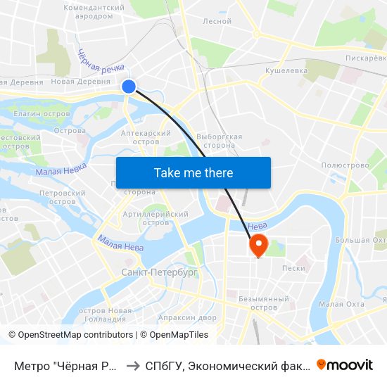 Метро "Чёрная Речка" to СПбГУ, Экономический факультет map