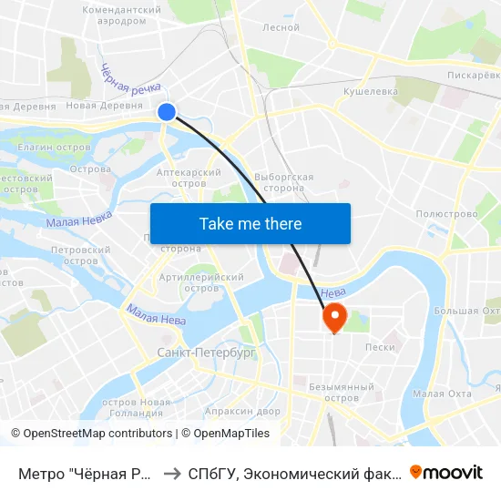 Метро "Чёрная Речка" to СПбГУ, Экономический факультет map