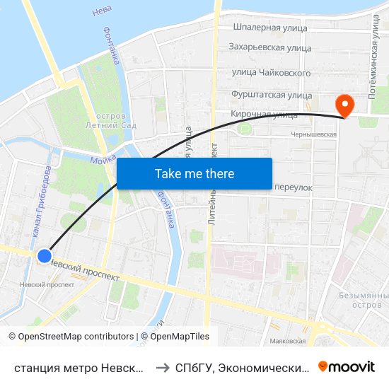 станция метро Невский Проспект to СПбГУ, Экономический факультет map