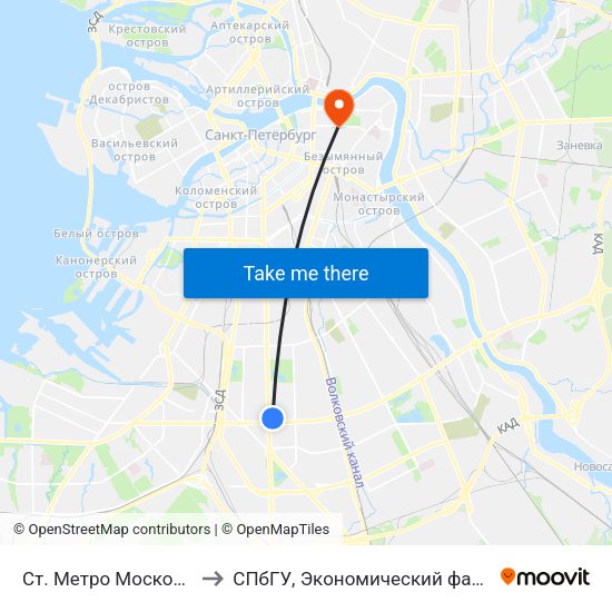 Ст. Метро Московская to СПбГУ, Экономический факультет map