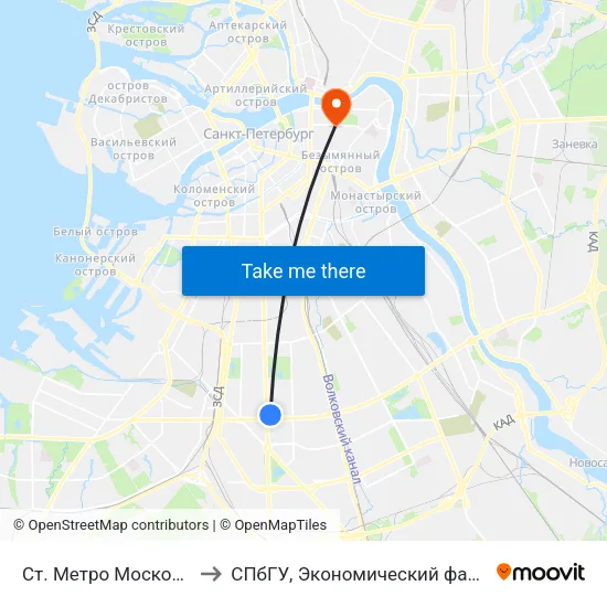 Ст. Метро Московская to СПбГУ, Экономический факультет map