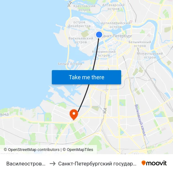 Василеостровская (Vasileostrovskaya) to Санкт-Петербургский государственный морской технический университет map