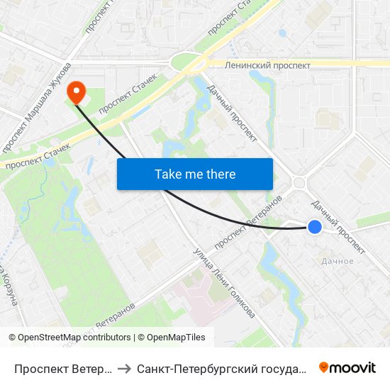Проспект Ветеранов (Prospekt Veteranov) to Санкт-Петербургский государственный морской технический университет map
