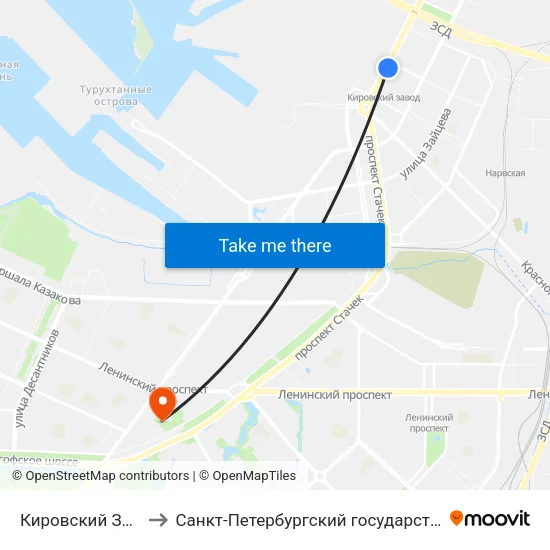 Кировский Завод (Kirovsky Zavod) to Санкт-Петербургский государственный морской технический университет map