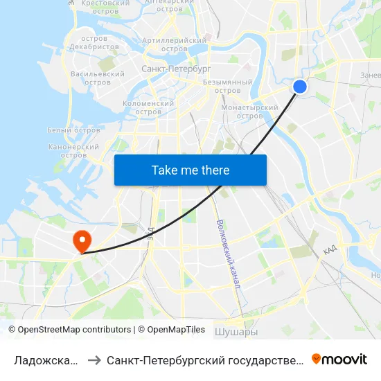 Ладожская (Ladozhskaya) to Санкт-Петербургский государственный морской технический университет map