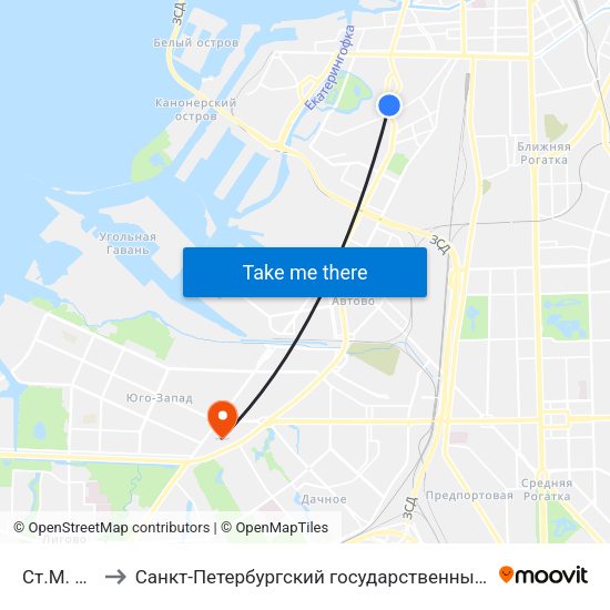 Ст.М. Нарвская to Санкт-Петербургский государственный морской технический университет map
