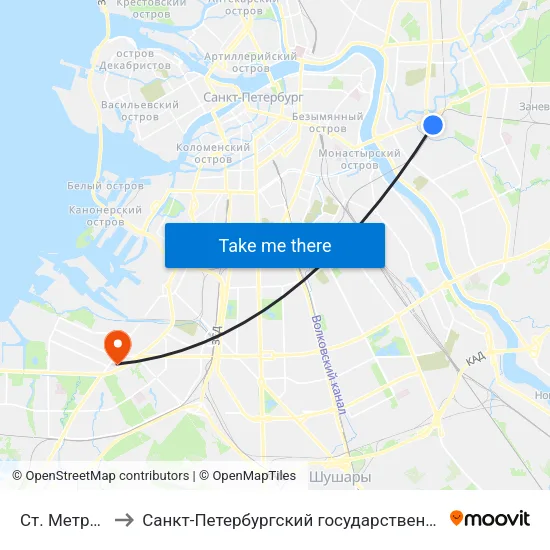Ст. Метро Ладожская to Санкт-Петербургский государственный морской технический университет map