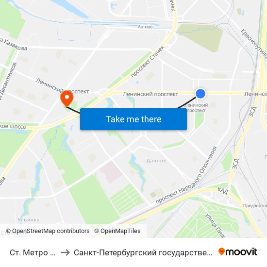 Ст. Метро Ленинский Пр. to Санкт-Петербургский государственный морской технический университет map
