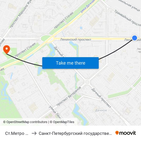 Ст.Метро Ленинский Пр. to Санкт-Петербургский государственный морской технический университет map