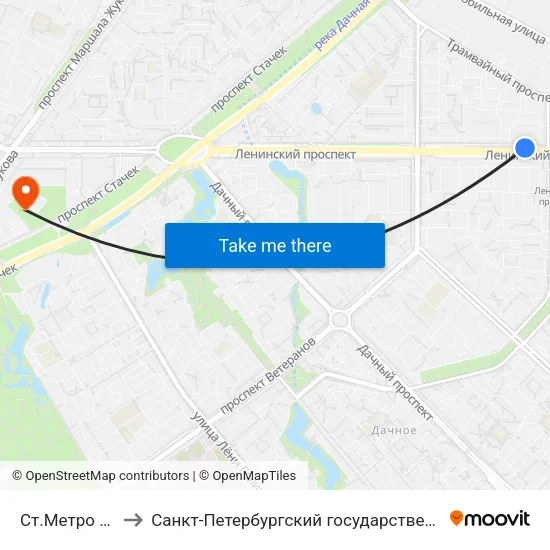 Ст.Метро Ленинский Пр. to Санкт-Петербургский государственный морской технический университет map