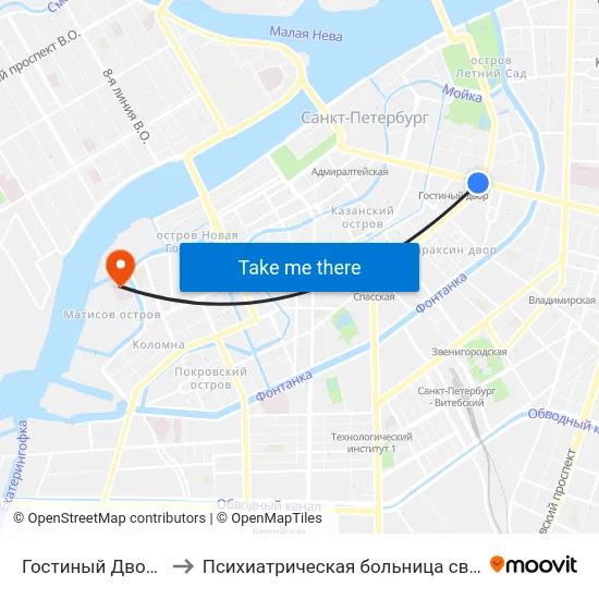 Гостиный Двор (Gostiny Dvor) to Психиатрическая больница святого Николая Чудотворца map