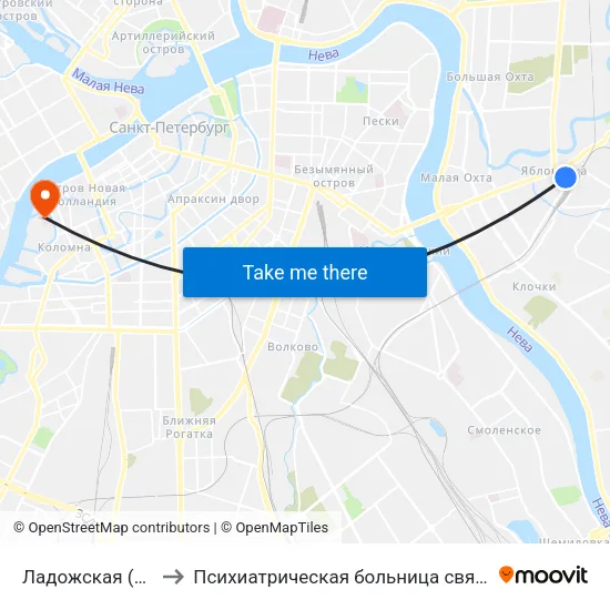 Ладожская (Ladozhskaya) to Психиатрическая больница святого Николая Чудотворца map