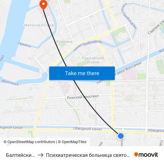 Балтийский Вокзал to Психиатрическая больница святого Николая Чудотворца map