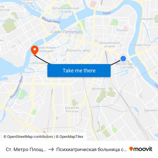 Ст. Метро Площадь Ал. Невского to Психиатрическая больница святого Николая Чудотворца map