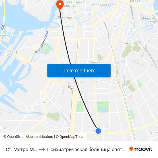 Ст. Метро Московская to Психиатрическая больница святого Николая Чудотворца map